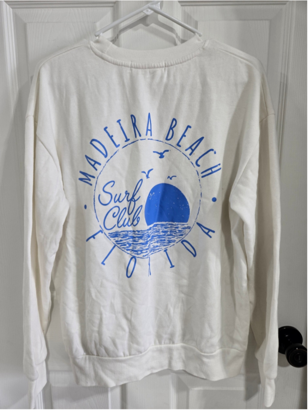 Women's Ocean Drive Sweatshirt Size M White Blue Madeira Beach Surf Club